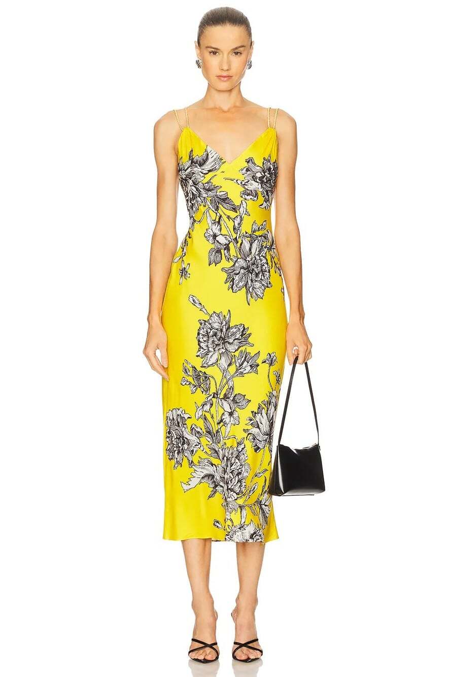 Alice + Olivia Kiro Blooming Wild Golden Hour Yellow Midi Dress 2 NWT $550 - Picture 4 of 13